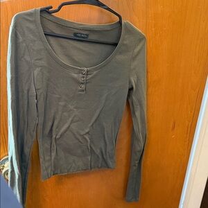 Basic Olive Long-Sleeve Henley Top